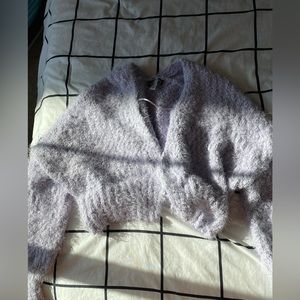purple urban outfitters fluffy cardigan, size M